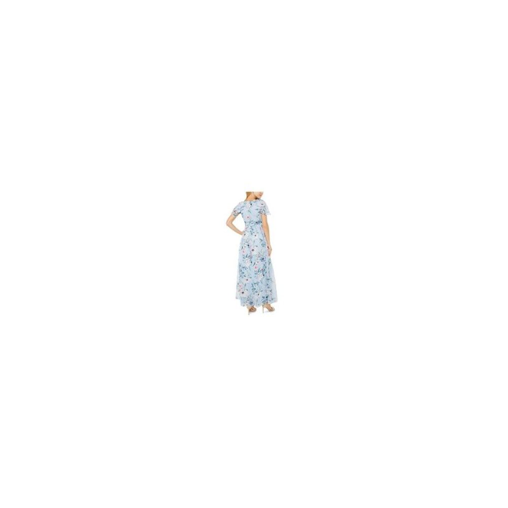 ADRIANNA PAPELL Womens Light Blue Chiffon Flutter Sleeve Maxi Dress 2 - Picture 2 of 3